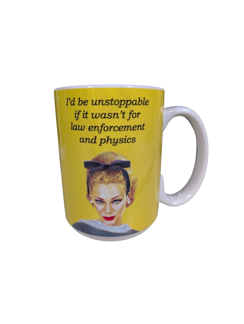 Design Design Retro "I'd Be Unstoppable" Yellow Handled Coffee Cup 14oz Novelty